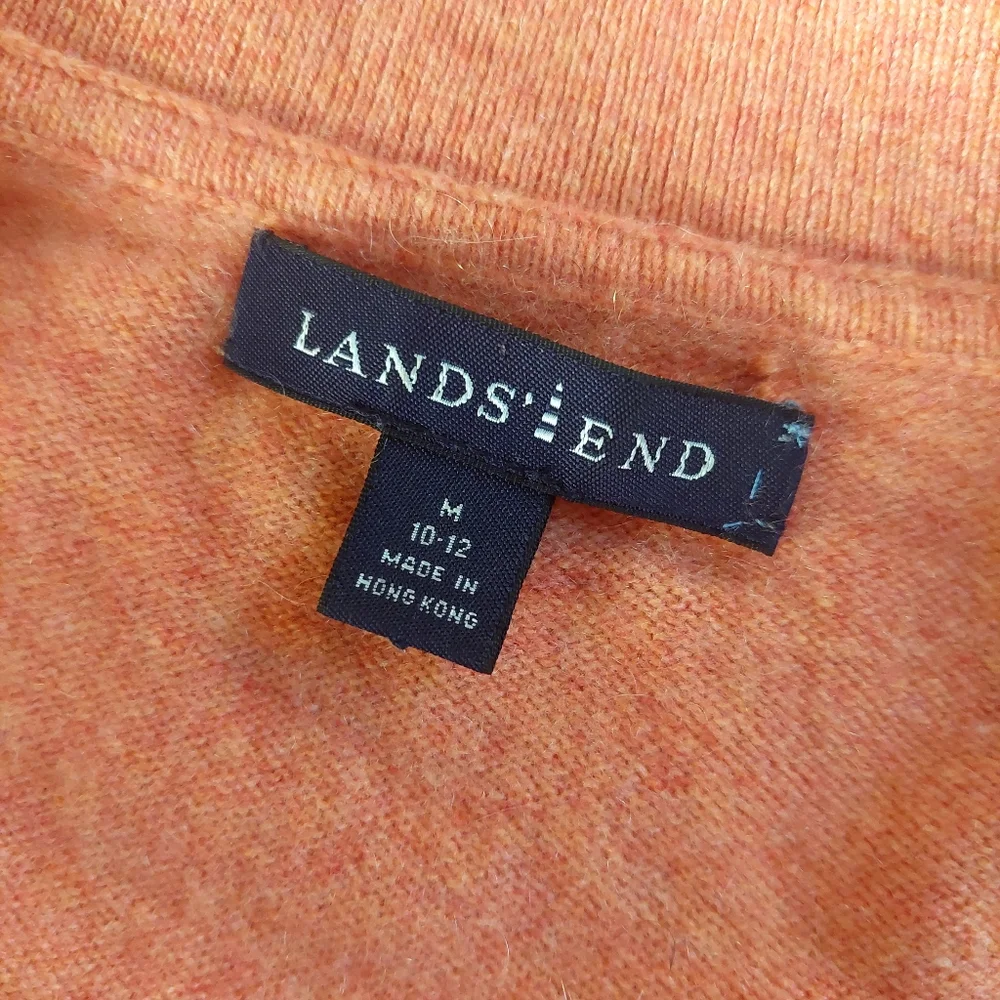 Lands' End peachy orange cashmere collar sweater size Medium - Picture 4 of 7